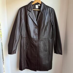 All Saints Archival 4‑Button Longline Pig Nappa Leather Coat Size 12